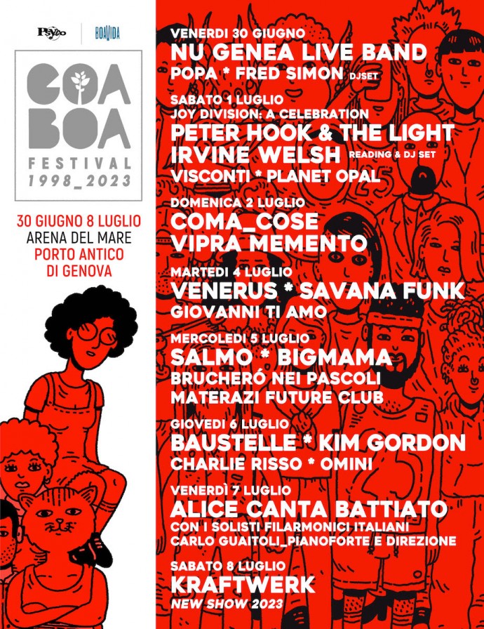Al via la XXV edizione del Goa-Boa Festival [1998_2023]: Salmo, Nu Genea, Baustelle, Peter Hook & The Light, Venerus, Kim Gordon, Kraftwerk & more